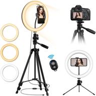 📸 10-inch led selfie ring light with tripod stand and phone holder - perfect for tiktok, youtube vlog, snapchat, and live video recording & streaming - includes remote shutter and desk circle lamp logo