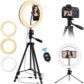 img 4 attached to 📸 10-inch LED Selfie Ring Light with Tripod Stand and Phone Holder - Perfect for TikTok, YouTube Vlog, Snapchat, and Live Video Recording & Streaming - Includes Remote Shutter and Desk Circle Lamp