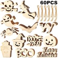 spooky halloween wooden slices: 60 blank hanging tags & cutouts with twine ropes - perfect for diy crafts and decorations logo