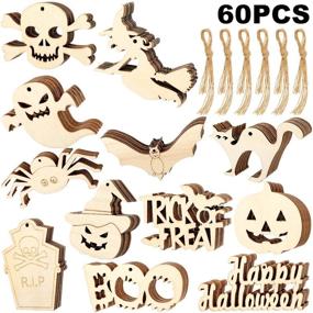 img 4 attached to Spooky Halloween Wooden Slices: 60 Blank Hanging Tags & Cutouts with Twine Ropes - Perfect for DIY Crafts and Decorations