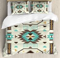 southwestern duvet cover set by ambesonne - ethnic zigzags design, triangle artwork motifs, 3 piece bedding set with 2 pillow shams - queen size, pale yellow logo