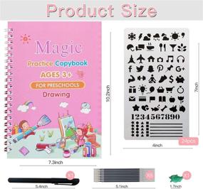 img 2 attached to 📚 Enhance Kids' Writing Skills with 4pcs Magic Practice Copybook – Large Size and 24pcs Journal Stencils - The Print Handwriting Workbook for Reusable Writing Practice