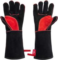 welding gloves 16in - large to xl size - fireproof & heat resistant - ideal for fireplaces, fire pits, wood stoves, & blacksmithing tools - heretogear logo