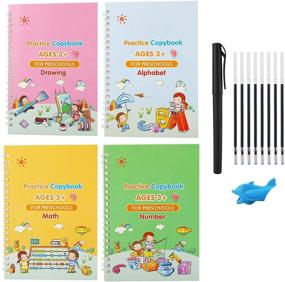 img 4 attached to VLOJELRY Handwriting Practice Copybook For Beginners Kids - Magic Practice Copybook - Reusable Calligraphy Tracing Book - Alphabet Number Math Drawing Groove Copybook Set 4Pcs (Style Two)