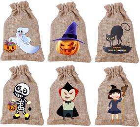 img 4 attached to 🎃 Halloween Burlap Gift Bags: 24 Small Jute Pouches for Trick or Treat Goodies, Kids Party Supplies