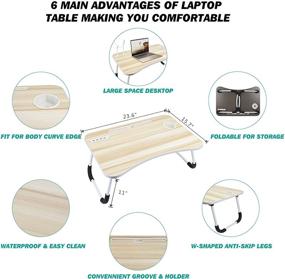 img 3 attached to 🐬 Дельфин Foldable Bed Table для колен: многофункциональный стол для ноутбука с пазом для планшета, USB-портами, держателем для чашек - портативный и стильный бежевый стол для ноутбука для дома, общежития, работы, учебы.