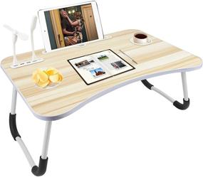 img 4 attached to 🐬 Дельфин Foldable Bed Table для колен: многофункциональный стол для ноутбука с пазом для планшета, USB-портами, держателем для чашек - портативный и стильный бежевый стол для ноутбука для дома, общежития, работы, учебы.