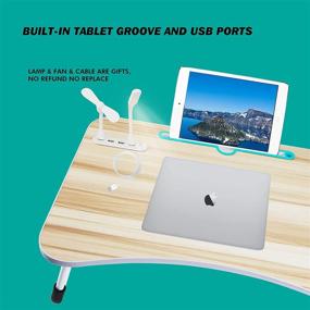 img 1 attached to 🐬 Дельфин Foldable Bed Table для колен: многофункциональный стол для ноутбука с пазом для планшета, USB-портами, держателем для чашек - портативный и стильный бежевый стол для ноутбука для дома, общежития, работы, учебы.