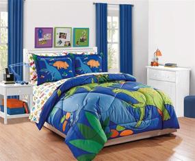 img 3 attached to 🦖 MK Collection 7pc Queen Comforter Set: Dinosaur-inspired Bedding in Blue, Green, Orange, Red and White