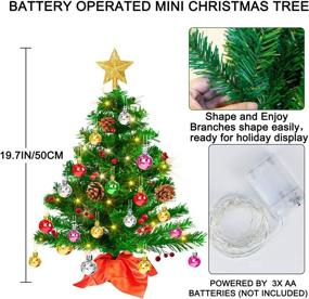 img 2 attached to 🎄 20-inch Tabletop Mini Christmas Tree - Artificial Small Xmas Tree Decor with 50 LED String Lights, Star Tree Topper, Holly Berries, Ornaments, and Wooden Base - Holiday Season Decorations for Christmas DIY