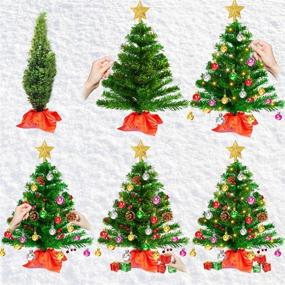 img 1 attached to 🎄 20-inch Tabletop Mini Christmas Tree - Artificial Small Xmas Tree Decor with 50 LED String Lights, Star Tree Topper, Holly Berries, Ornaments, and Wooden Base - Holiday Season Decorations for Christmas DIY