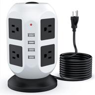 power strip tower - ultimate surge protector charging station with 8 widely spaced 🔌 outlets, 4 usb ports, and 16.4ft extension cord - ideal for home, office, dorm room (white/black) logo