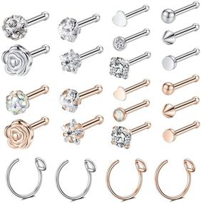 img 4 attached to 💎 PEAKLINK 20G Surgical Steel Nose Studs: Stylish Nostril Studs, Screws, and Hoop Body Piercing Accessories