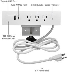 img 2 attached to 💡 Комплект розеток Fromann с креплением на стол с съемными USB-портами типа A и типа C, 3 розетками переменного тока, кабелем питания длиной 6 футов, ультракомпактным дизайном.