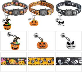 img 2 attached to 🐱 YUEPET 3PCS Halloween Breakaway Cats Collars with Bell - Skull, Pumpkin, and Spider Patterns - Adjustable Kitten Halloween Collars with Pendant