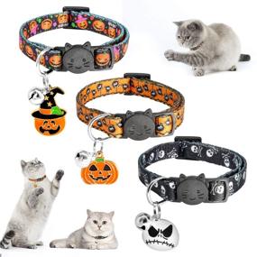 img 4 attached to 🐱 YUEPET 3PCS Halloween Breakaway Cats Collars with Bell - Skull, Pumpkin, and Spider Patterns - Adjustable Kitten Halloween Collars with Pendant