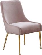 🪑 meridian furniture owen collection: set of 2 modern velvet upholstered dining chairs, pink | polished gold metal legs | 24" w x 21" d x 34.5" h logo