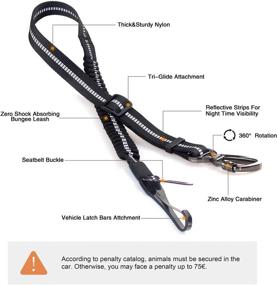 img 2 attached to 🐶 Heavy Duty Dog Seat Belt with Tangle-Free Swivel Connector - JUNBEI Direct to Seatbelt Bungee Tether | Adjustable Reflective Dog Seatbelt for Medium to Large Breed Dogs, 28-36 Inches