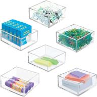 🗄️ mdesign clear plastic square desk organizer tray 6-pack for home office, drawers, desktop - pens, paper clips, office supply holder - lumiere collection logo
