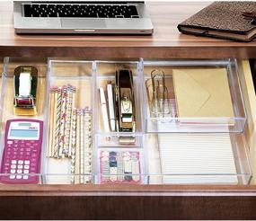 img 2 attached to 🗄️ mDesign Clear Plastic Square Desk Organizer Tray 6-Pack for Home Office, Drawers, Desktop - Pens, Paper Clips, Office Supply Holder - Lumiere Collection