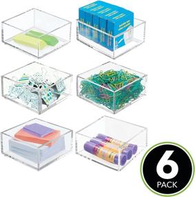 img 3 attached to 🗄️ mDesign Clear Plastic Square Desk Organizer Tray 6-Pack for Home Office, Drawers, Desktop - Pens, Paper Clips, Office Supply Holder - Lumiere Collection