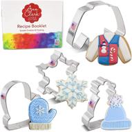 🎄 ann clark winter and christmas cookie cutter set: snowflake, sweater, mitten, winter hat with recipe booklet logo