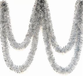 img 4 attached to 🎉 Blukey 25 ft Long Roll Silver Tinsel Twist Garland - Shiny Metallic Foil Decorations for Parade Floats, Halloween, Christmas Eve & New Year Parties