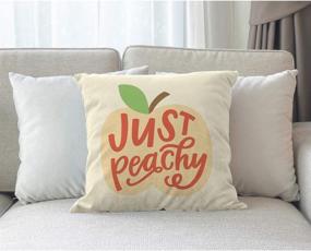 img 2 attached to 🍑 Just Peachy Throw Pillow Cover 18x18 Inch - Quote Word Hand Lettering Leaf Fruit Square Pillow Case - Home Car Decorative Cotton Linen Cushion Cover