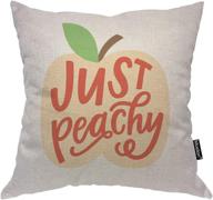 🍑 just peachy throw pillow cover 18x18 inch - quote word hand lettering leaf fruit square pillow case - home car decorative cotton linen cushion cover логотип