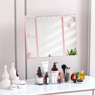 💄 fenchilin rose gold lighted makeup mirror with bluetooth speaker and adjustable angle, magnifying vanity mirror with dimmable lightings (1x/3x/5x), rechargeable power, and comestic tray (15"x14") logo