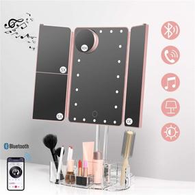 img 3 attached to 💄 FENCHILIN Rose Gold Lighted Makeup Mirror with Bluetooth Speaker and Adjustable Angle, Magnifying Vanity Mirror with Dimmable Lightings (1X/3X/5X), Rechargeable Power, and Comestic Tray (15"x14")