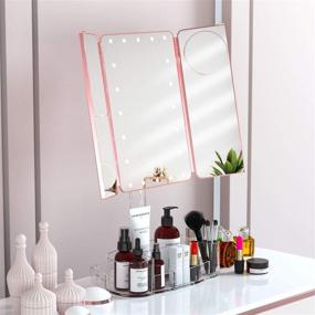 img 2 attached to 💄 FENCHILIN Rose Gold Lighted Makeup Mirror with Bluetooth Speaker and Adjustable Angle, Magnifying Vanity Mirror with Dimmable Lightings (1X/3X/5X), Rechargeable Power, and Comestic Tray (15"x14")