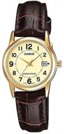 🌟 casio ltp-v002gl-9b: stylish gold tone leather band watch with easy reader dial & date display for women logo