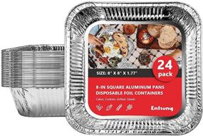 img 4 attached to 🍽️ 24-Piece Set of 8x8 Square Aluminum Baking Pans - Disposable Trays for Cooking, Roasting, Heating, and Grilling with Portability - Convenient Portable Food Containers