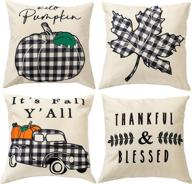 🎃 fall farmhouse decorations: joyin 18x18 inch buffalo check plaid pumpkin pillow covers – set of 4 for autumn thanksgiving sofa, car, couch, bed логотип