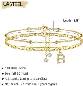 img 3 attached to 🌞 Ursteel Dainty Layered Figaro CZ Initial Anklets: Summer Jewelry for Women & Teen Girls
