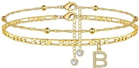img 4 attached to 🌞 Ursteel Dainty Layered Figaro CZ Initial Anklets: Summer Jewelry for Women & Teen Girls
