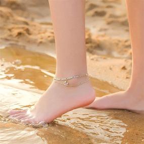 img 2 attached to 🌞 Ursteel Dainty Layered Figaro CZ Initial Anklets: Summer Jewelry for Women & Teen Girls