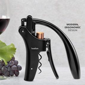 img 1 attached to 🍾 Ivation Wine Bottle Opener: Effortless Manual Corkscrew with Ergonomic Lever Pump, Stylish Standing Vertical Design, Soft Grip, Nonstick Screw, and Easy No-Twist Cork Removal in Black & Bronze Stainless