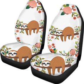 img 3 attached to Allcute Anime Sloth Fabric Front Seat Covers Bohemia Design Car Interior Protector Set Of 2 Universal Fit For Vehicle Sedan And Jeep