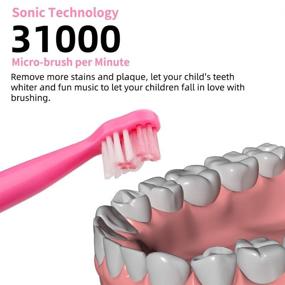 img 1 attached to 🎵 Fun and Effective Musical Electric Toothbrush for Kids: 3 Modes, 2 Minute Timer, Waterproof, 31000 Strokes, Rechargeable, Sonic Music Play, Ages 3-14 (Pink)