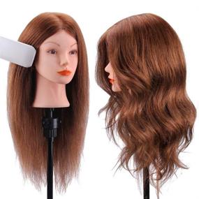 img 2 attached to 👩 Верхний💇‍♀️ TopDirect 18" Темно-коричневая Маникюрная Голова с натуральными волосами: идеальная кукла для косметологического обучения с 100% человеческими волосами, зажимом и инструментами