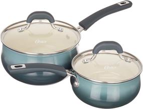 img 2 attached to 🍳 Oster Corbett 8-Piece Cookware Set: Ceramic Non-Stick, Induction Base, Soft Touch Handle, Tempered Glass Lids - Gradient Grey