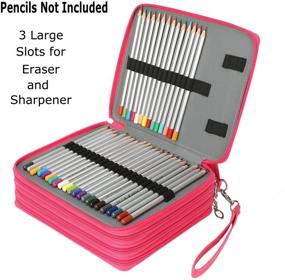 img 4 attached to 🖍️ Soucolor 168 Slots Pencil Case: Super Large Capacity Pen Bag for Prismacolor, Crayola, and Marco Pens (Rose Red)