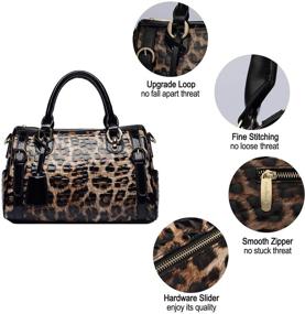 img 2 attached to 🐆 Genuine Leather Handbags for Women - Leopard Print Tote Bag with Top Handle and Crossbody Shoulder Straps