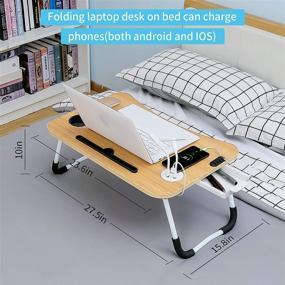 img 1 attached to Foldable Lap Desk Bed Tray Table with USB Charging Port, Cord Organizer, Storage Drawer, Reading Stand, and Cup Holder - Ideal Laptop Desk for Bed, Couch, Eating, Working, and Writing