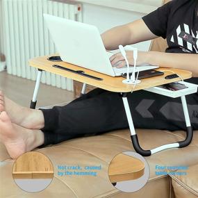 img 2 attached to Foldable Lap Desk Bed Tray Table with USB Charging Port, Cord Organizer, Storage Drawer, Reading Stand, and Cup Holder - Ideal Laptop Desk for Bed, Couch, Eating, Working, and Writing