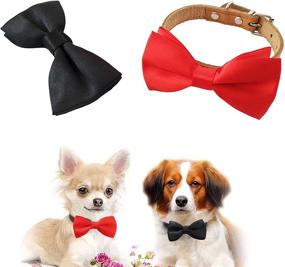 img 4 attached to 🐶 JpGdn 2pcs Small Dogs Collar Attachments - Black and Red Bows Ties for Puppies, Cats - Ideal for Wedding, Birthday Party Collars - Bowties with Sliding Bows, Neckties - Grooming Accessories, Costumes