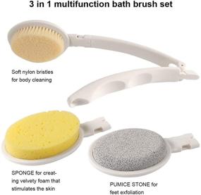 img 1 attached to 🛀 Long Handle Body Brush Set for Shower, 3-in-1 Exfoliating Back Bath Kit with Bath Sponge and Pumice Stone, Enhances Skin Health and Suitable for Men and Women