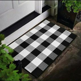 img 3 attached to 🏡 Mehome Black and White Plaid Cotton Rug - Hand-Woven Checkered Door Mat (23.6''x35.4'') for Porch